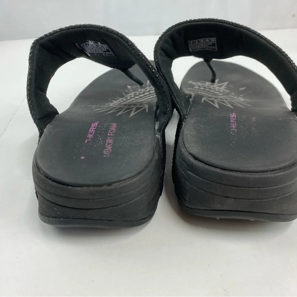 Skechers Womens 9 Black Shimmer Thong Platform Sandals - Picture 2 of 7